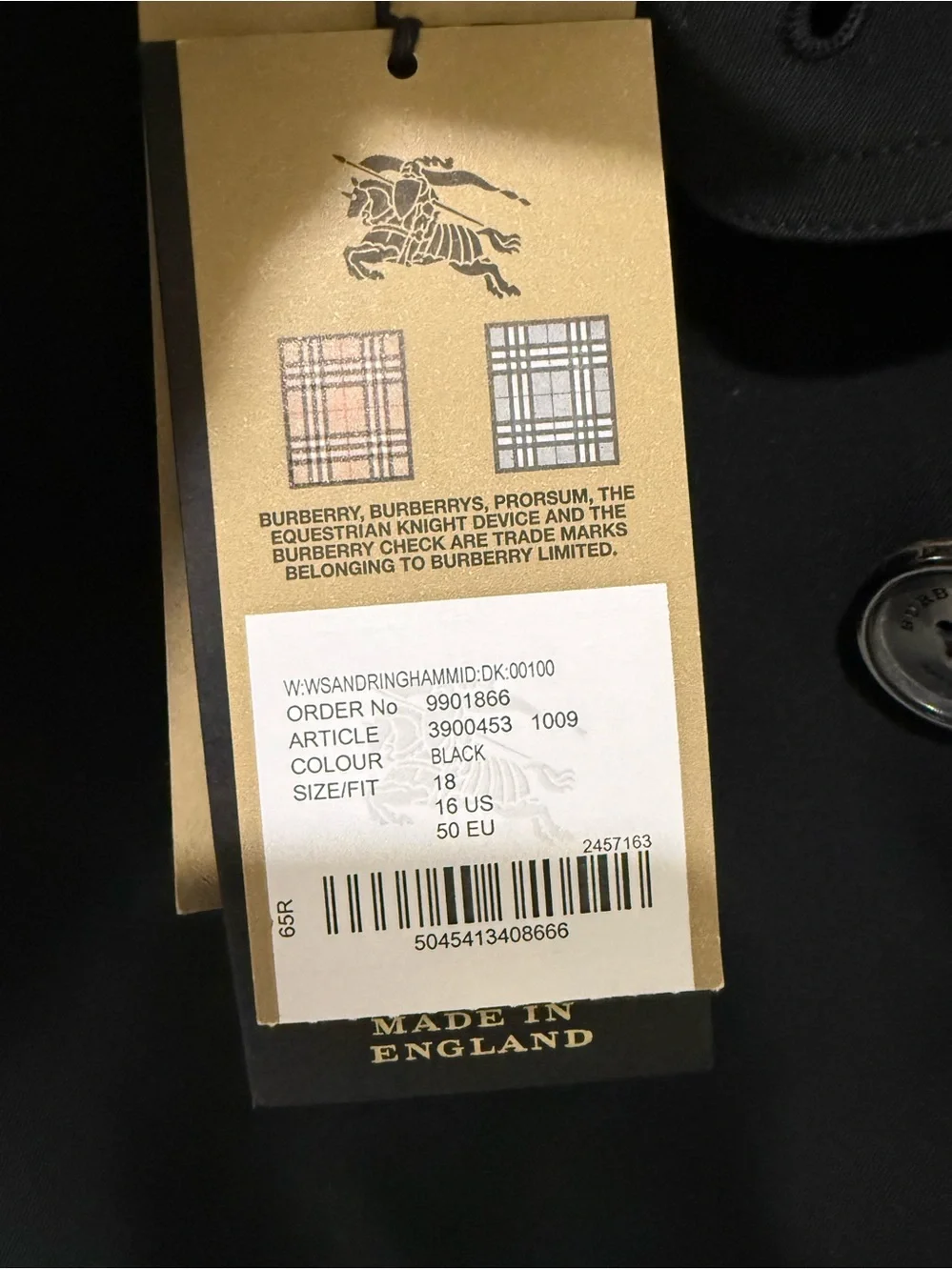 Burberry Trench The Sandringham Heritage Coat Medium Double Breasted Black US16 - Picture 10 of 10